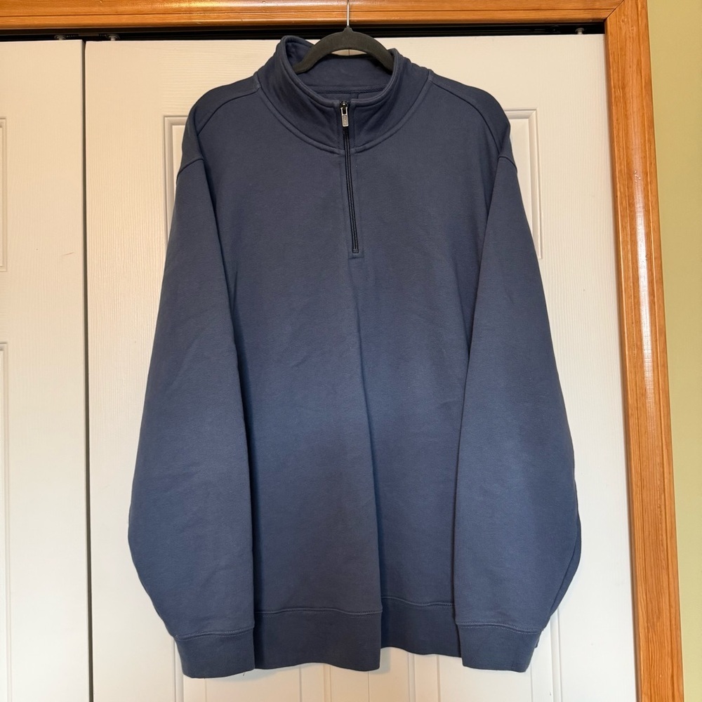 LL Bean Mens Blue Snap 1/4‎ Zip Casual Sweatshirt
